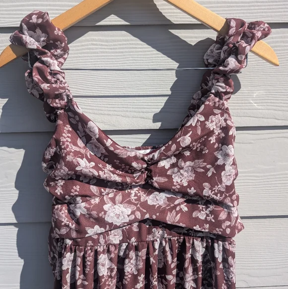 Altar'd State Dress NWT Size M Brown Floral Flowy Lined Maxi Fairy Cottagecore - Picture 5 of 7